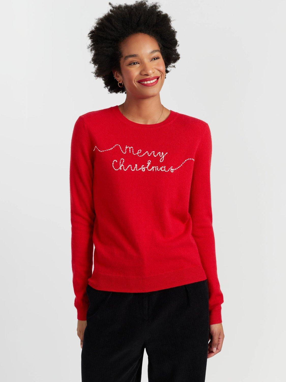 Product image 1 of 3, which shows Chinti & Parker Merry Christmas Wool Blend Jumper, Red, XS