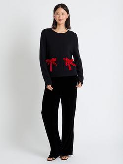 Chinti & Parker Wool-Cashmere Velvet Bow Sweater, Black