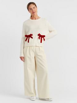 Chinti & Parker Wool-Cashmere Velvet Bow Sweater, Cream