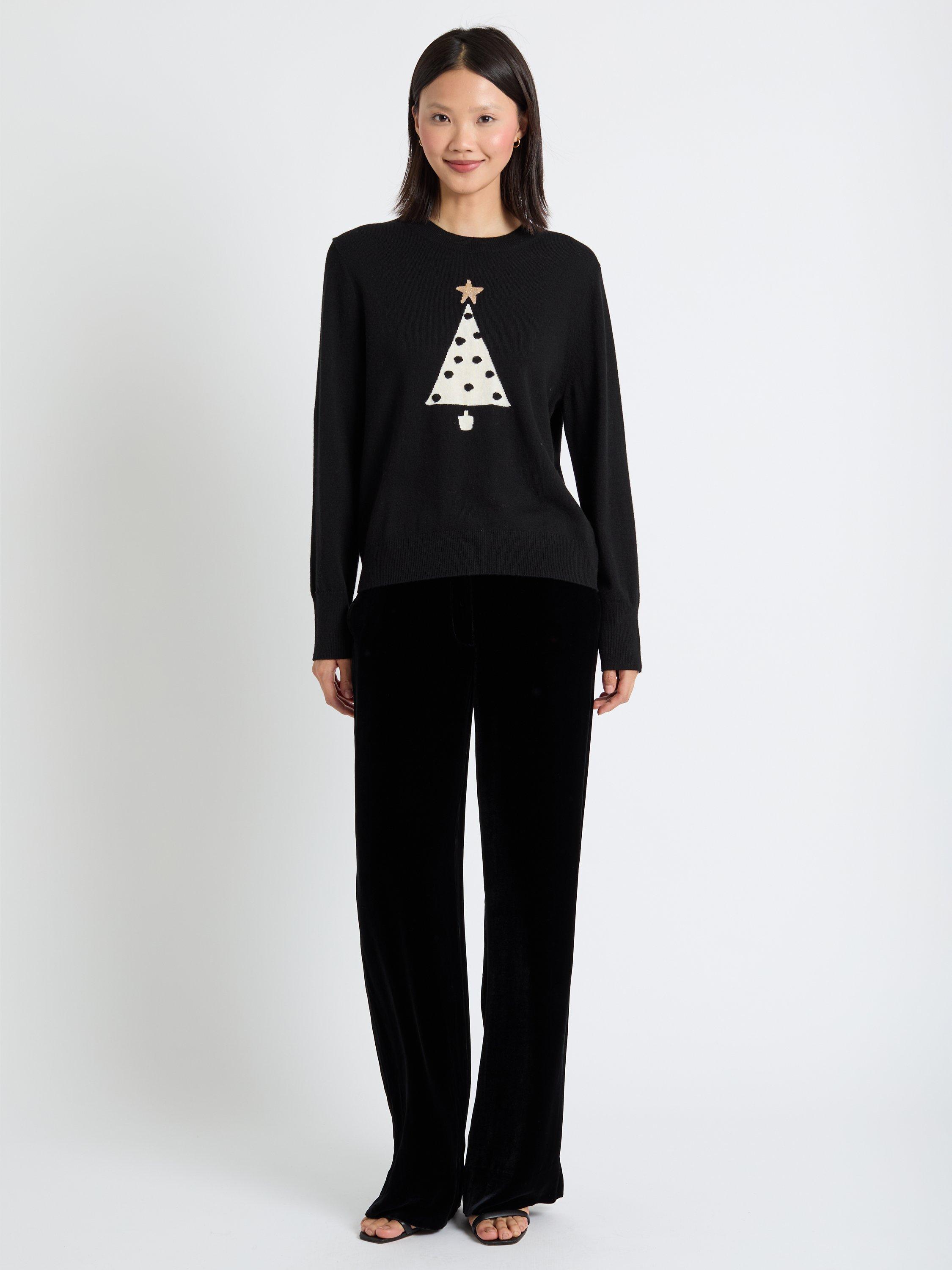 Product image 1 of 4, which shows Chinti & Parker Wool-Cashmere Christmas Tree Sweater, Black, XS