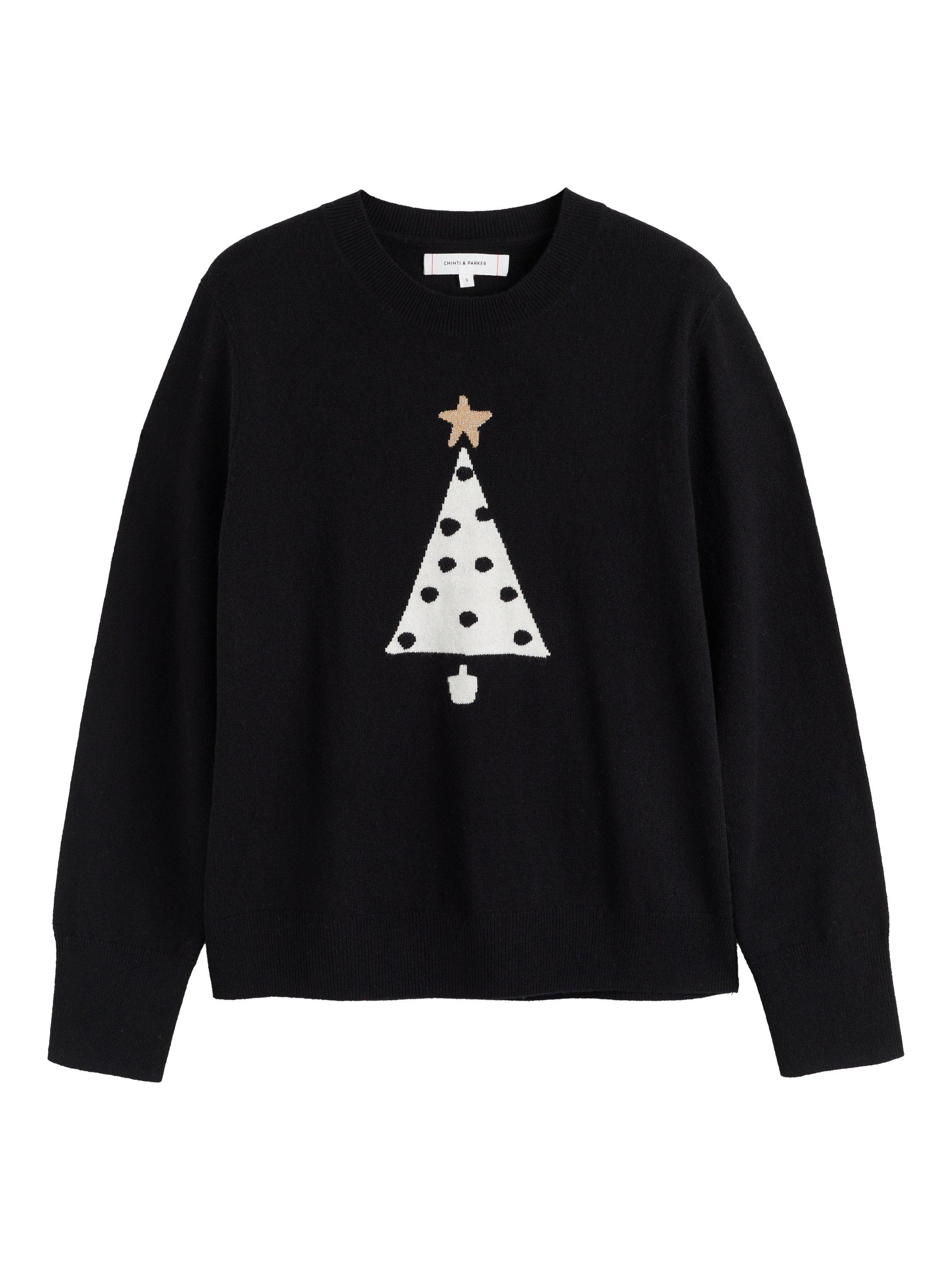 Product image 4 of 4, which shows Chinti & Parker Wool-Cashmere Christmas Tree Sweater, Black, XS