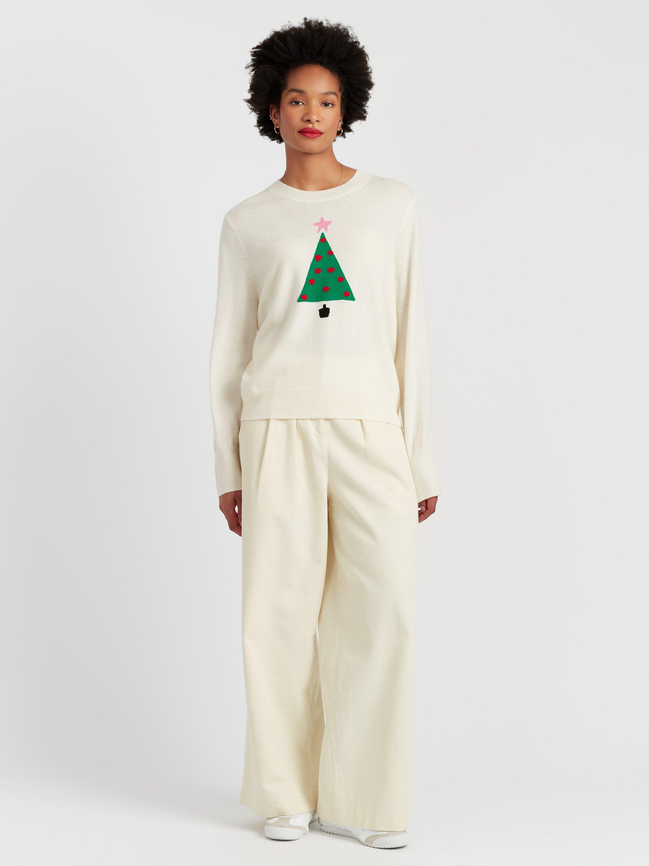 Product image 1 of 4, which shows Chinti & Parker Wool-Cashmere Christmas Tree Sweater, Cream, XS