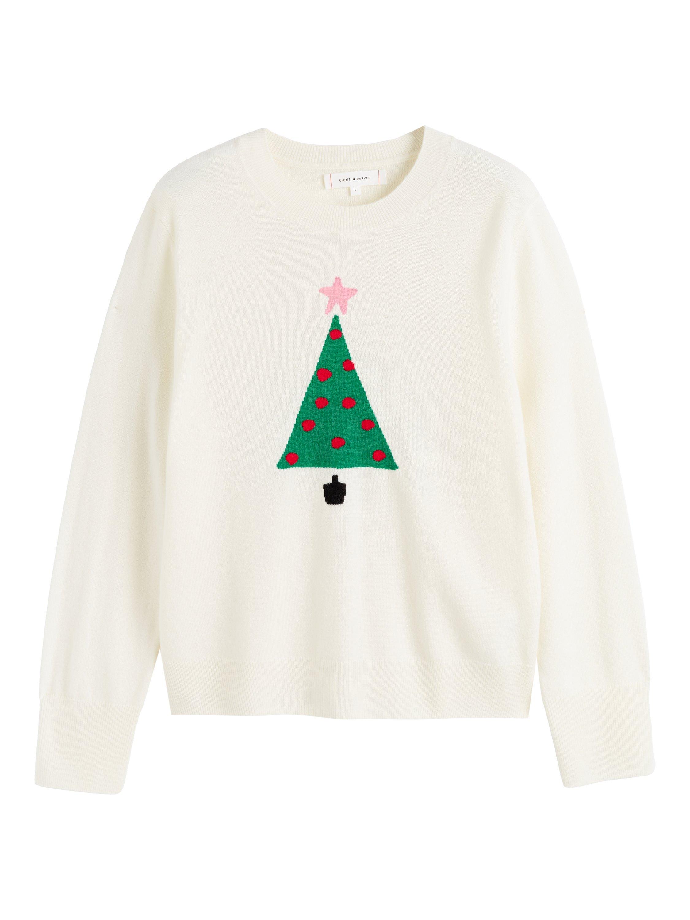 Product image 4 of 4, which shows Chinti & Parker Wool-Cashmere Christmas Tree Sweater, Cream, XS
