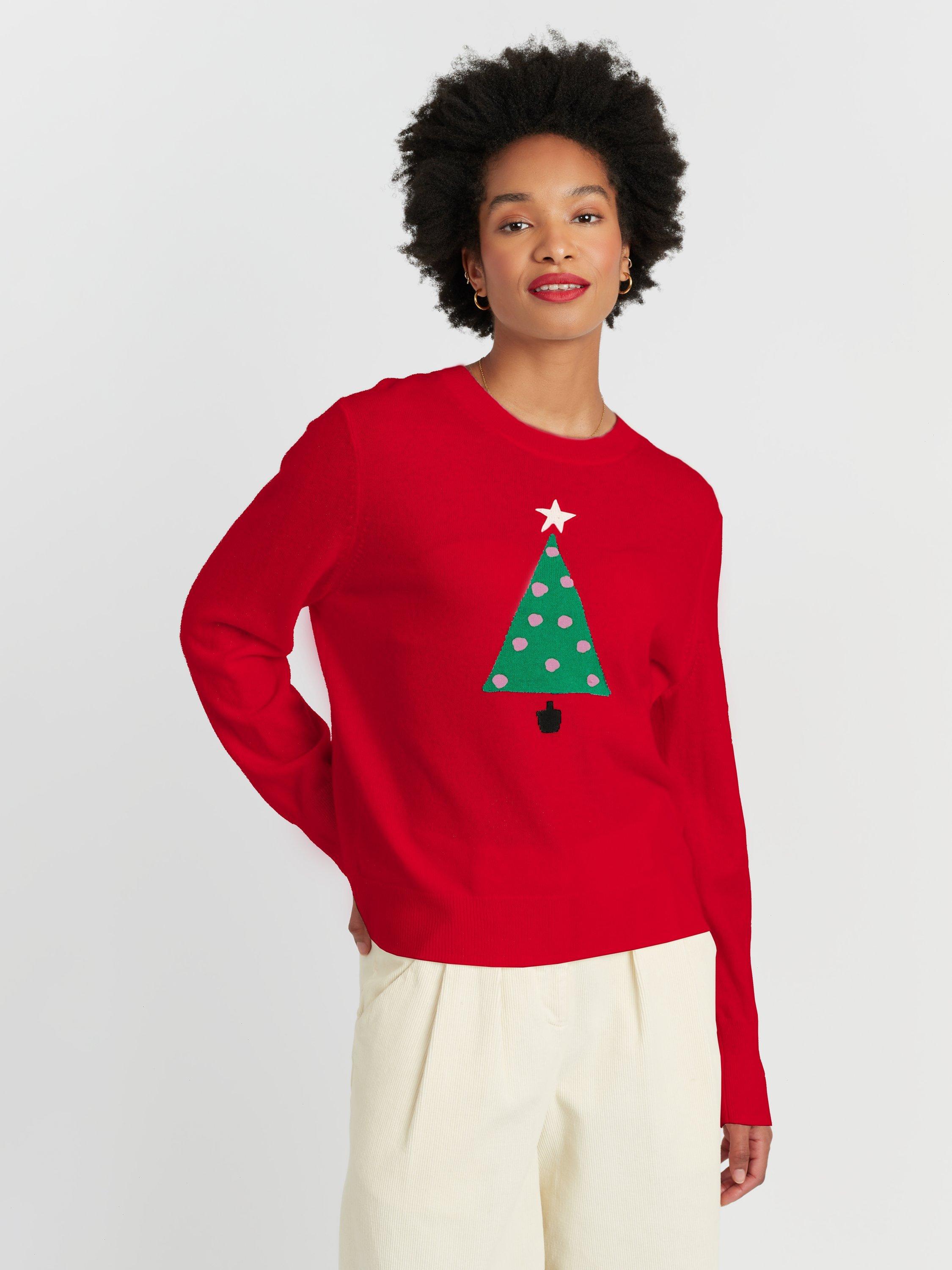 Product image 3 of 4, which shows Chinti & Parker Wool-Cashmere Christmas Tree Sweater, Velvet Red, XS