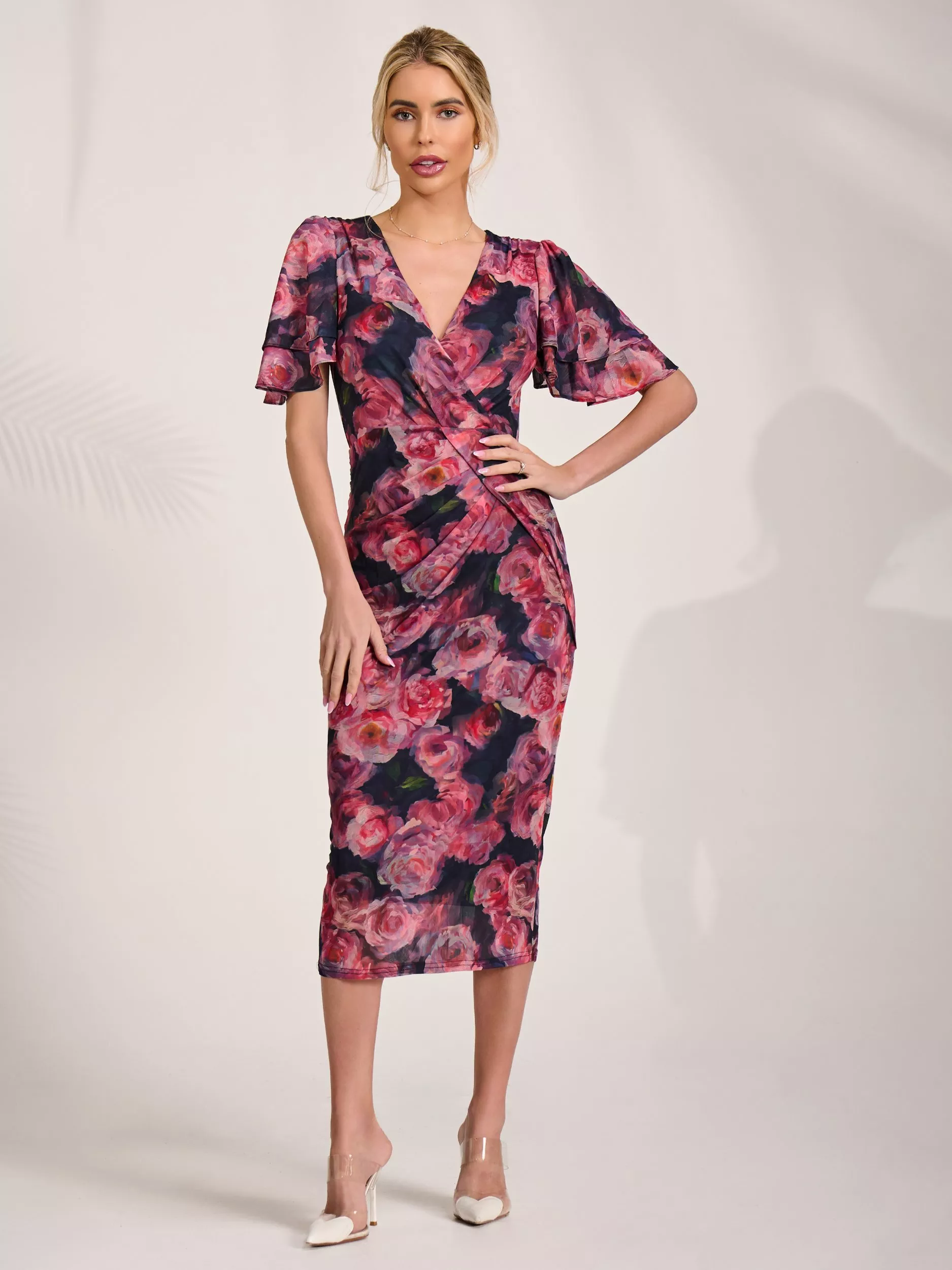 Bandage Frill Dusty Blue Frill Hem Lace Bodycon Dress Dusty Blue Frill Hem  Lace Bodycon Dress