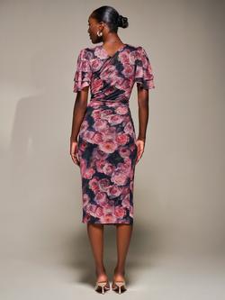 Jolie Moi Floral Angel Sleeve Bodycon Dress, Red Floral - view 2, Red Floral