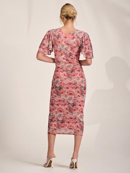 Jolie Moi Floral Angel Sleeve Mesh Dress, Pink Abstract - view 2, Pink Abstract