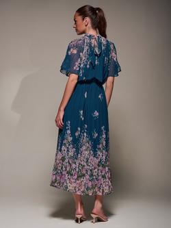 Jolie Moi Floral High Neck Chiffon Dress, Teal  Floral - view 2, Teal  Floral