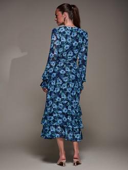 Jolie Moi Floral Frill Detail Mesh Dress, Blue - view 2, Blue