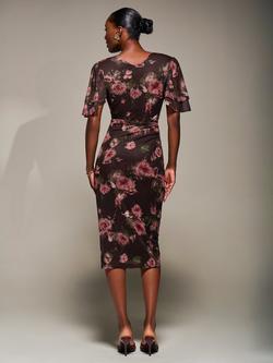 Jolie Moi Floral Mesh Midi Dress, Burgundy Floral - view 2, Burgundy Floral