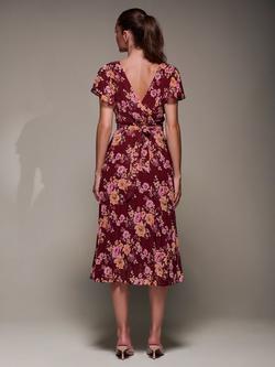 Jolie Moi Floral Ruffle Pleated Midi Dress, Burgundy Floral - view 2, Burgundy Floral