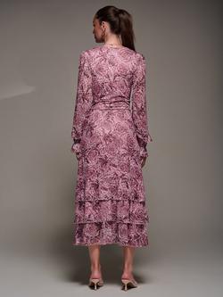 Jolie Moi Floral Long Sleeve Frill Dress, Pink Abstract - view 2, Pink Abstract