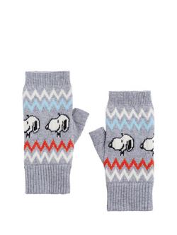 Chinti & Parker Snoopy Fair Isle Ski Wool Rich Fingerless Gloves, Grey/Multi, Grey/Multi