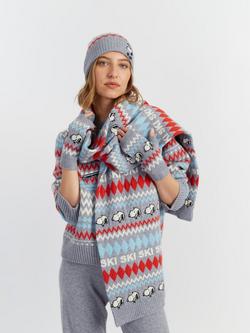 Chinti & Parker Snoopy Fair Isle Ski Wool Rich Fingerless Gloves, Grey/Multi - view 2, Grey/Multi