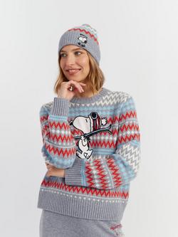 Chinti & Parker Snoopy Fair Isle Ski Wool Rich Bobble Hat, Grey/Multi - view 2, Grey/Multi