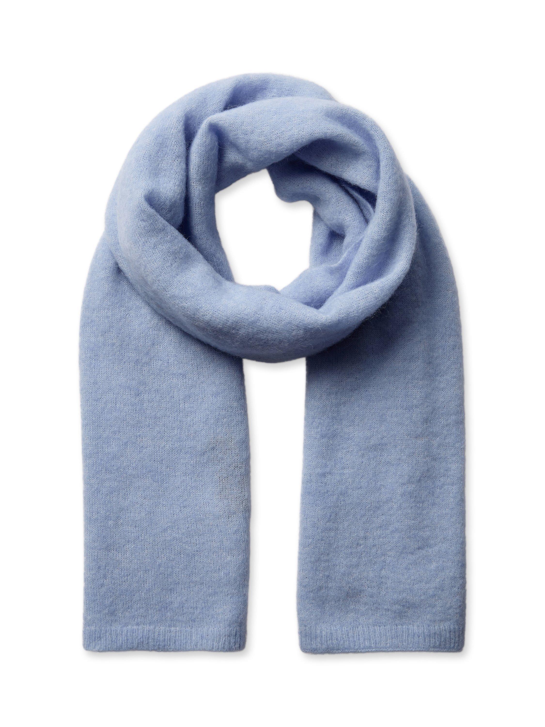 Product image 1 of 4, which shows MOS MOSH Mape Knit Wool Rich Scarf, Brunnera Blue, One Size