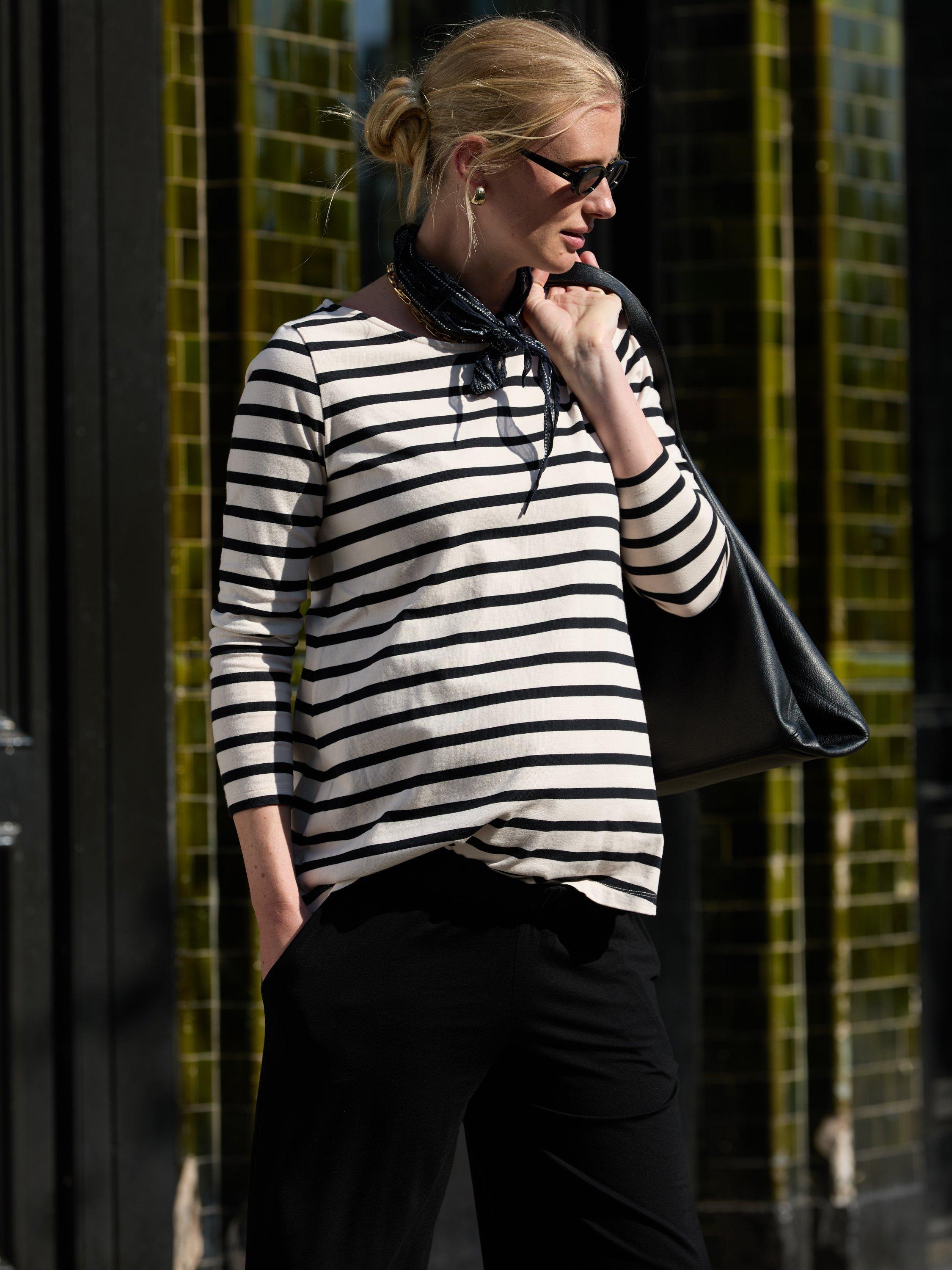 Product image 1 of 3, which shows Isabella Oliver Arden Stripe Maternity Top, White/Black, 8