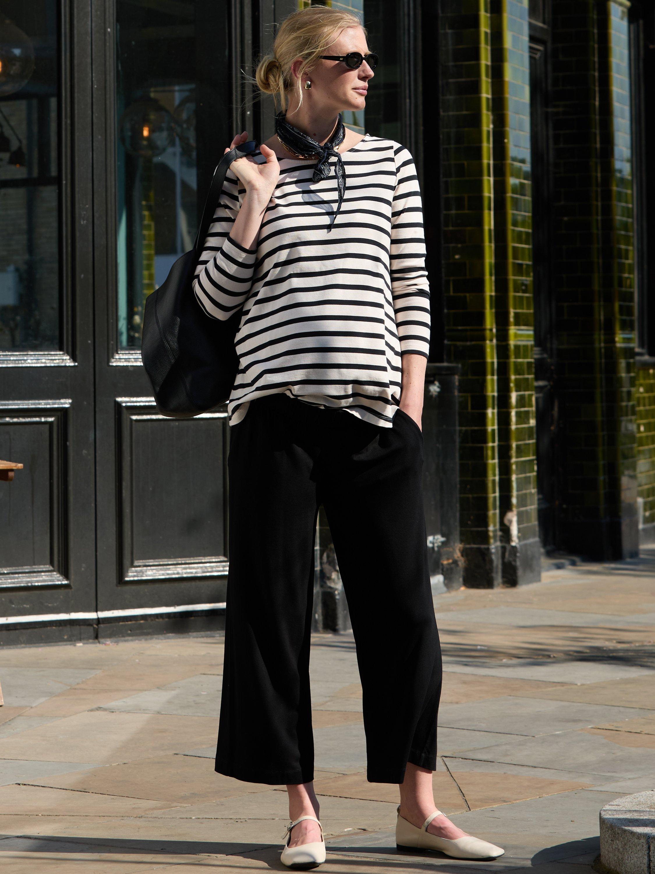 Product image 2 of 3, which shows Isabella Oliver Arden Stripe Maternity Top, White/Black, 8