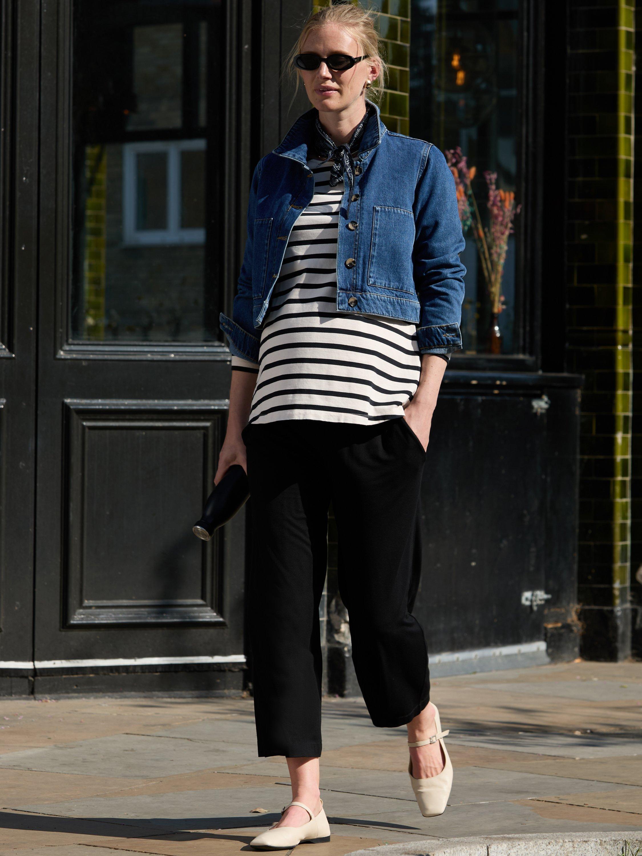 Product image 3 of 3, which shows Isabella Oliver Arden Stripe Maternity Top, White/Black, 8