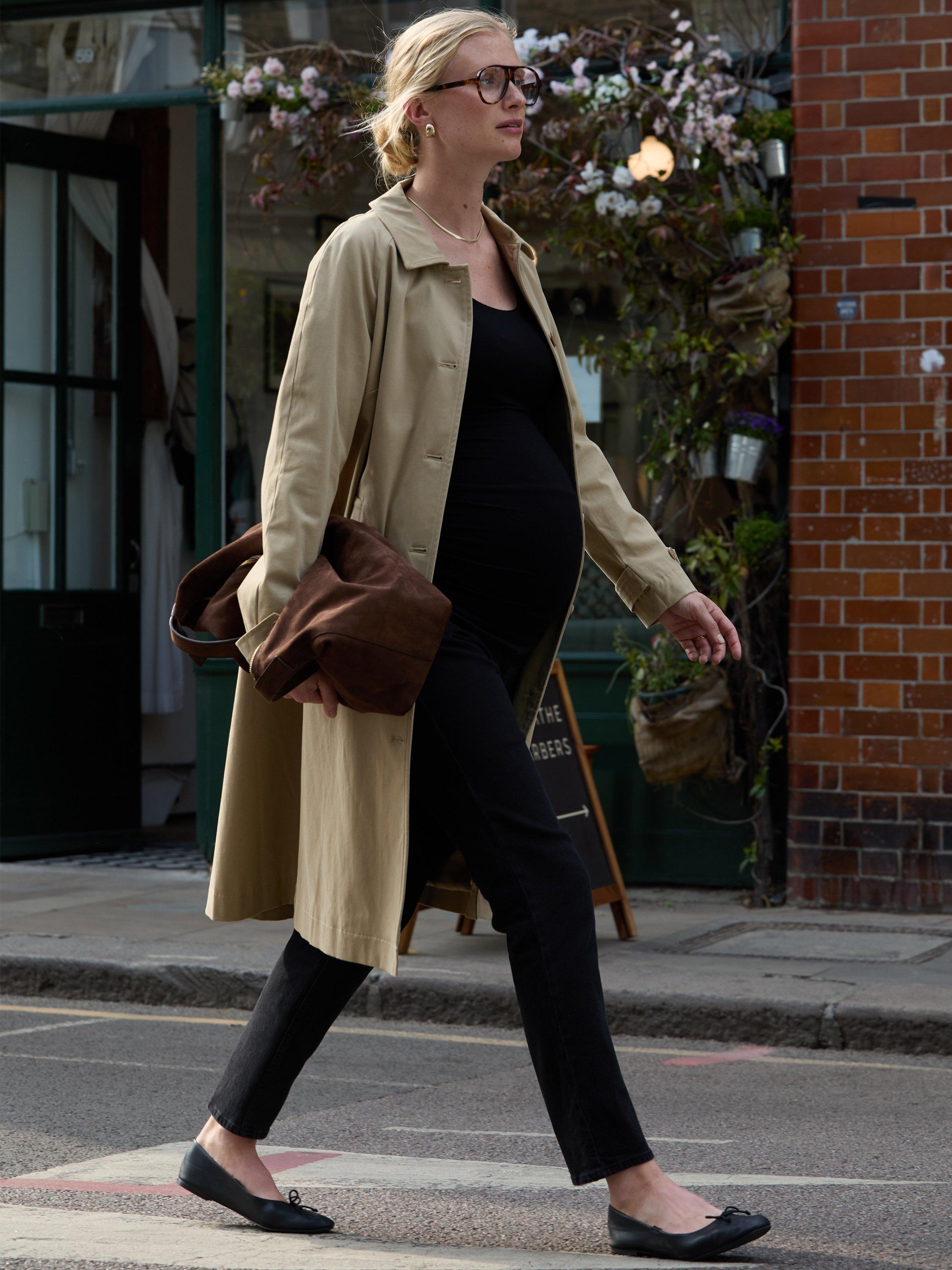 Product image 3 of 4, which shows Isabella Oliver Scoop Neck Maternity Top containing LENZING™ ECOVERO™ Viscose, Caviar Black, 8