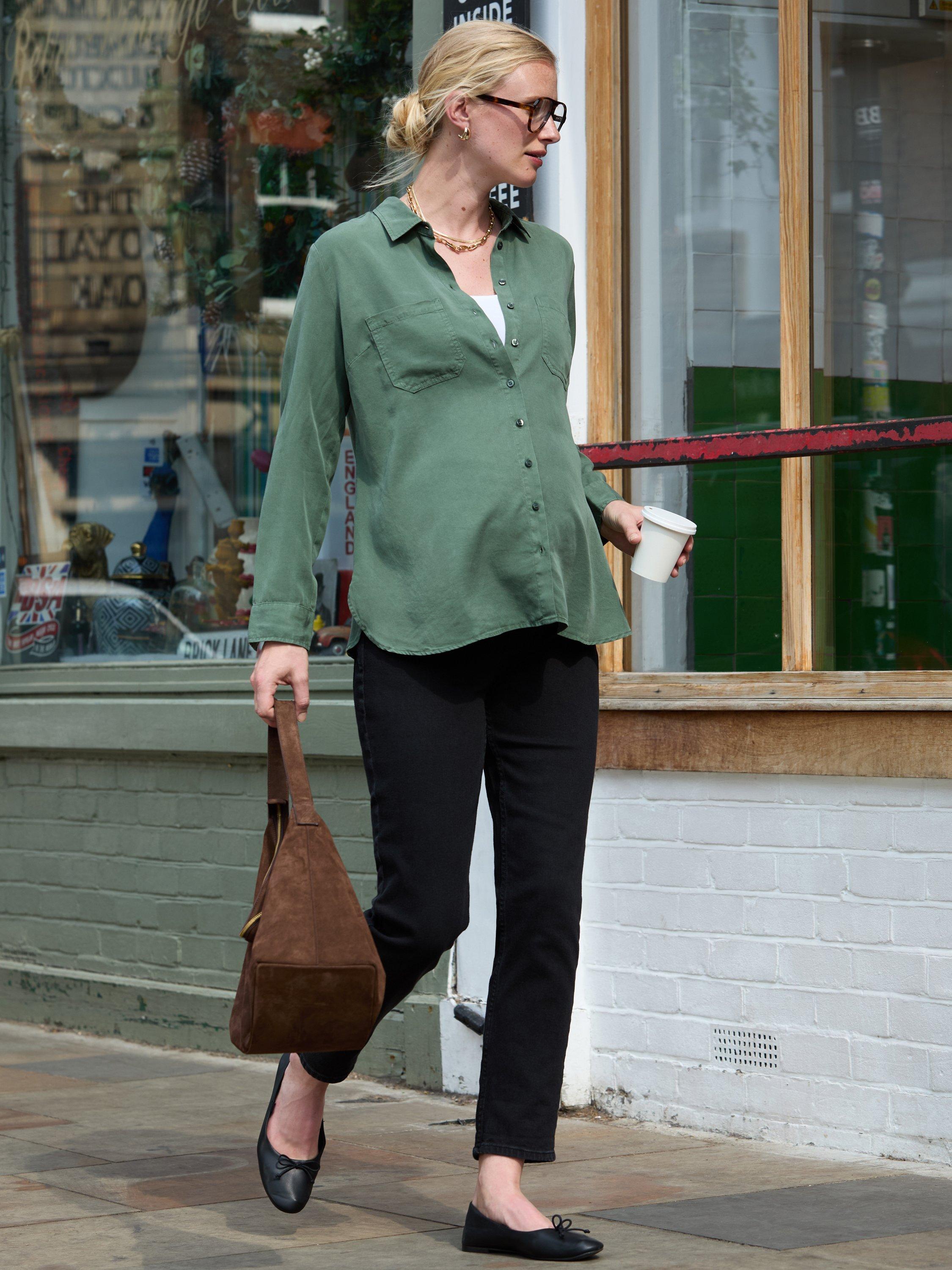 Product image 1 of 4, which shows Isabella Oliver Boyfriend Maternity Jeans, Washed Black, 8