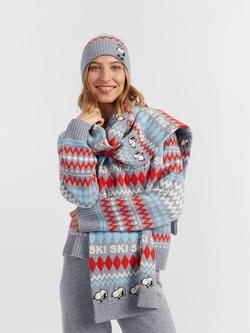 Chinti & Parker Snoopy Fair Isle Ski Wool Rich Scarf, Grey/Multi - view 2, Grey/Multi