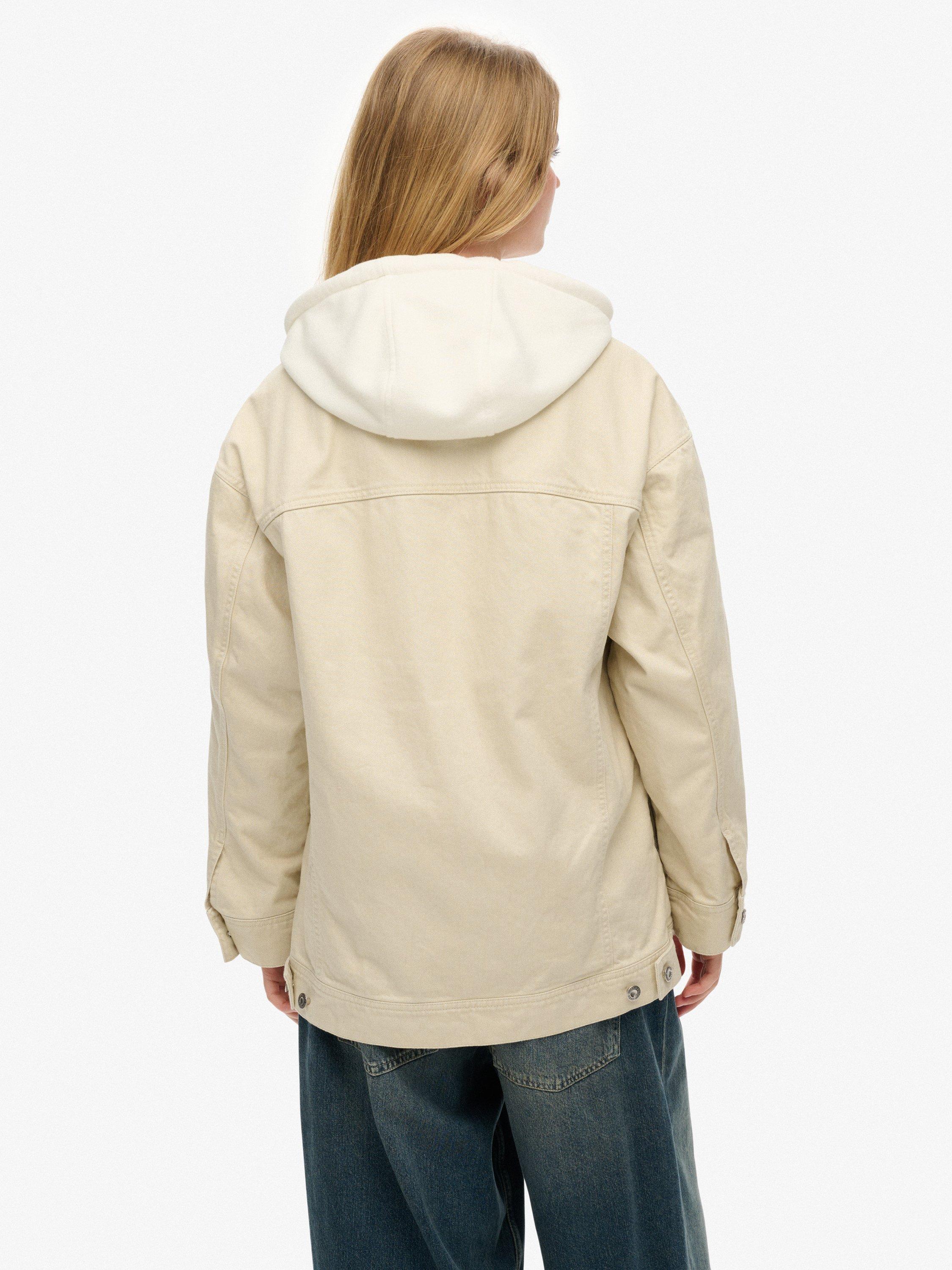 Product image 2 of 7, which shows Superdry Relaxed Hooded Trucker Jacket, Oat Bran, 14