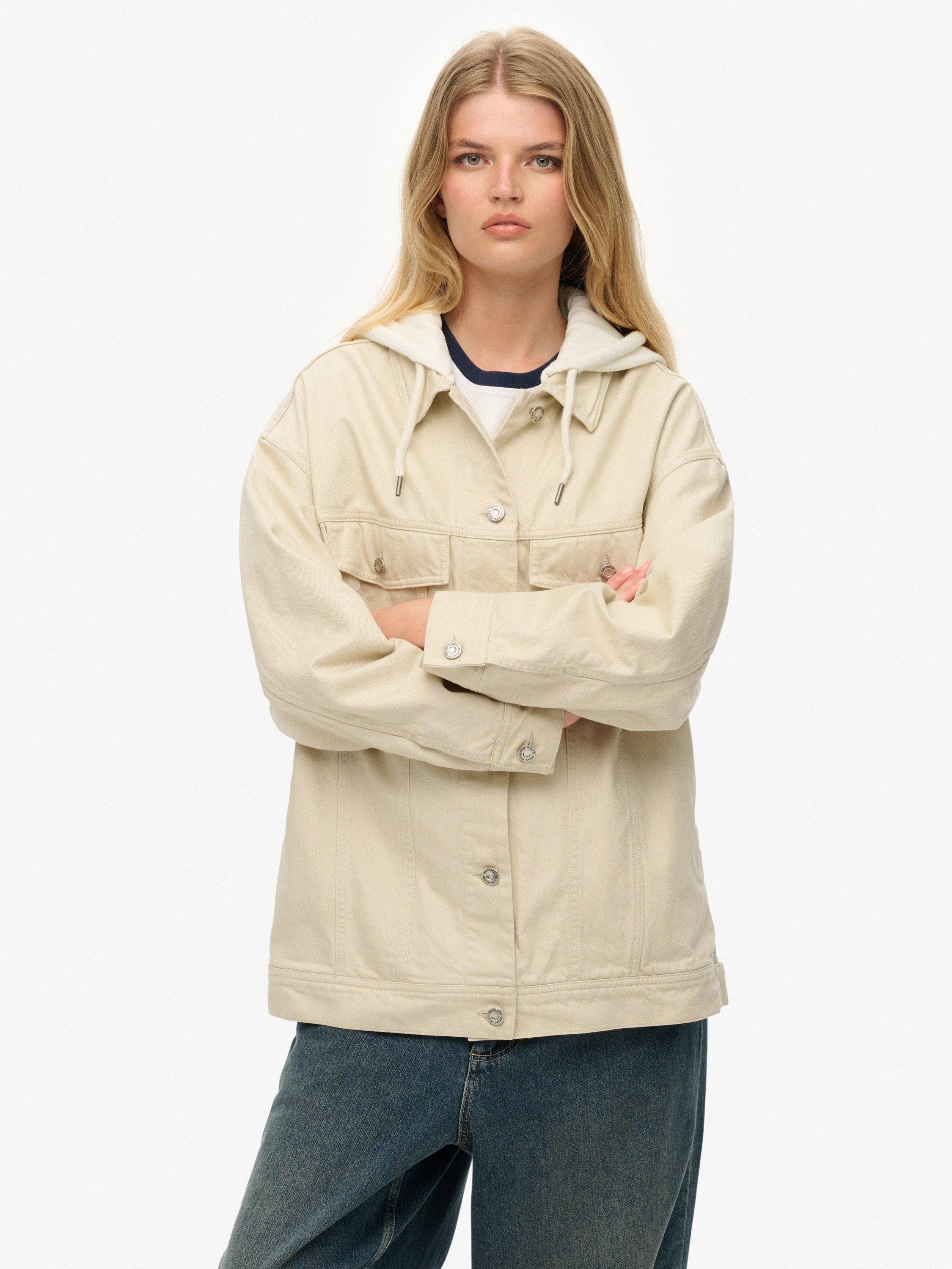 Product image 4 of 7, which shows Superdry Relaxed Hooded Trucker Jacket, Oat Bran, 14