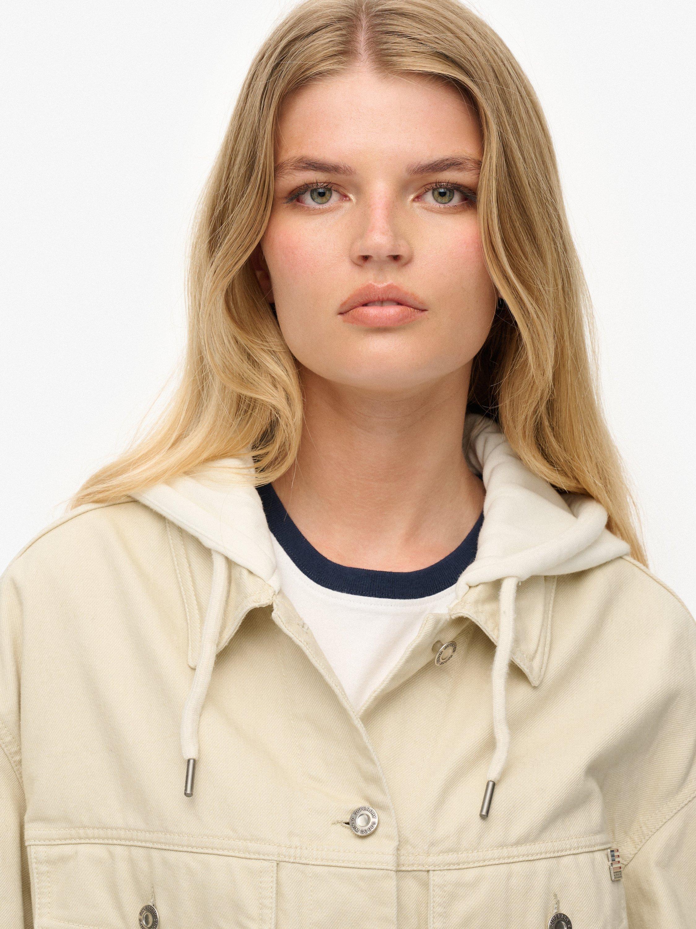 Product image 5 of 7, which shows Superdry Relaxed Hooded Trucker Jacket, Oat Bran, 14