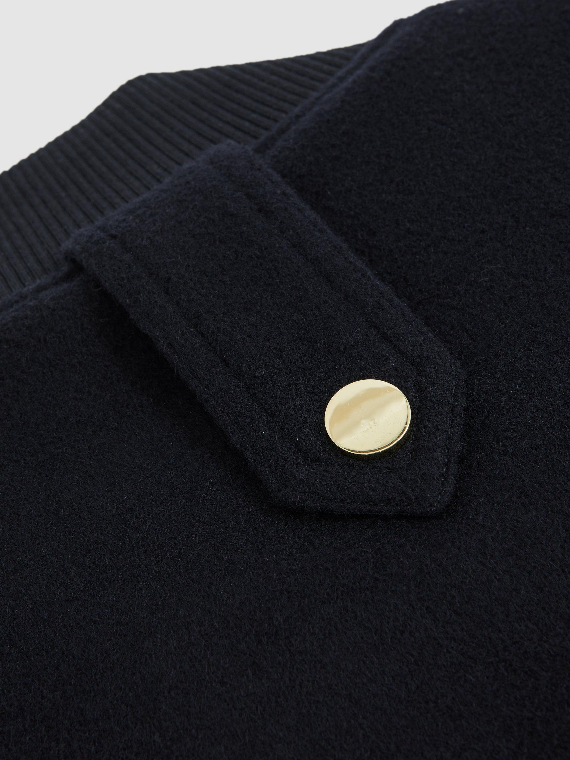 Product image 2 of 5, which shows Reiss Cleo Brushed Wool Epaulette Bomber Jacket, Navy, 6