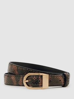 Reiss Hazel Snake Print Leather Belt, Chocolate, Chocolate