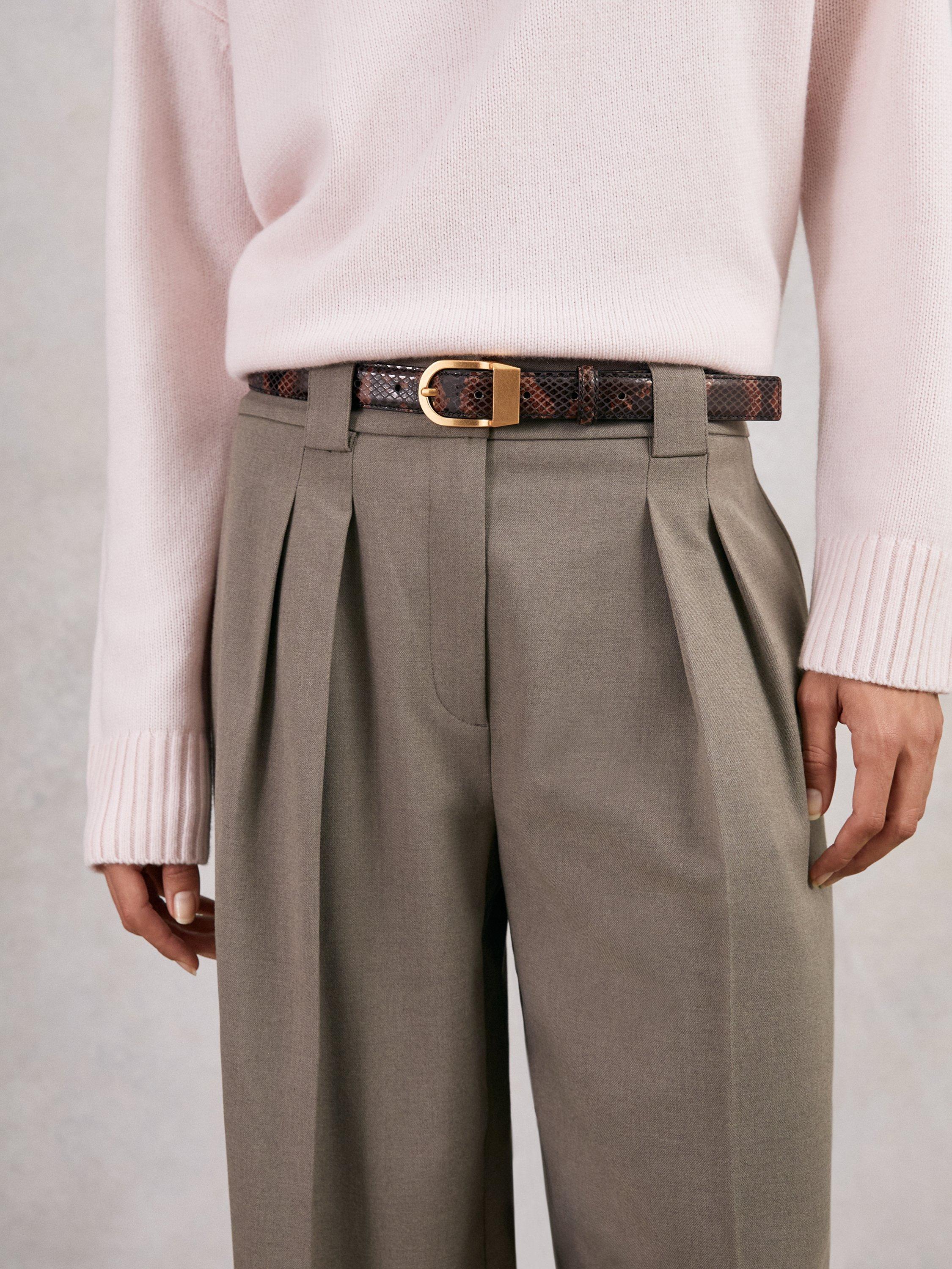 Product image 2 of 4, which shows Reiss Hazel Snake Print Leather Belt, Chocolate, S