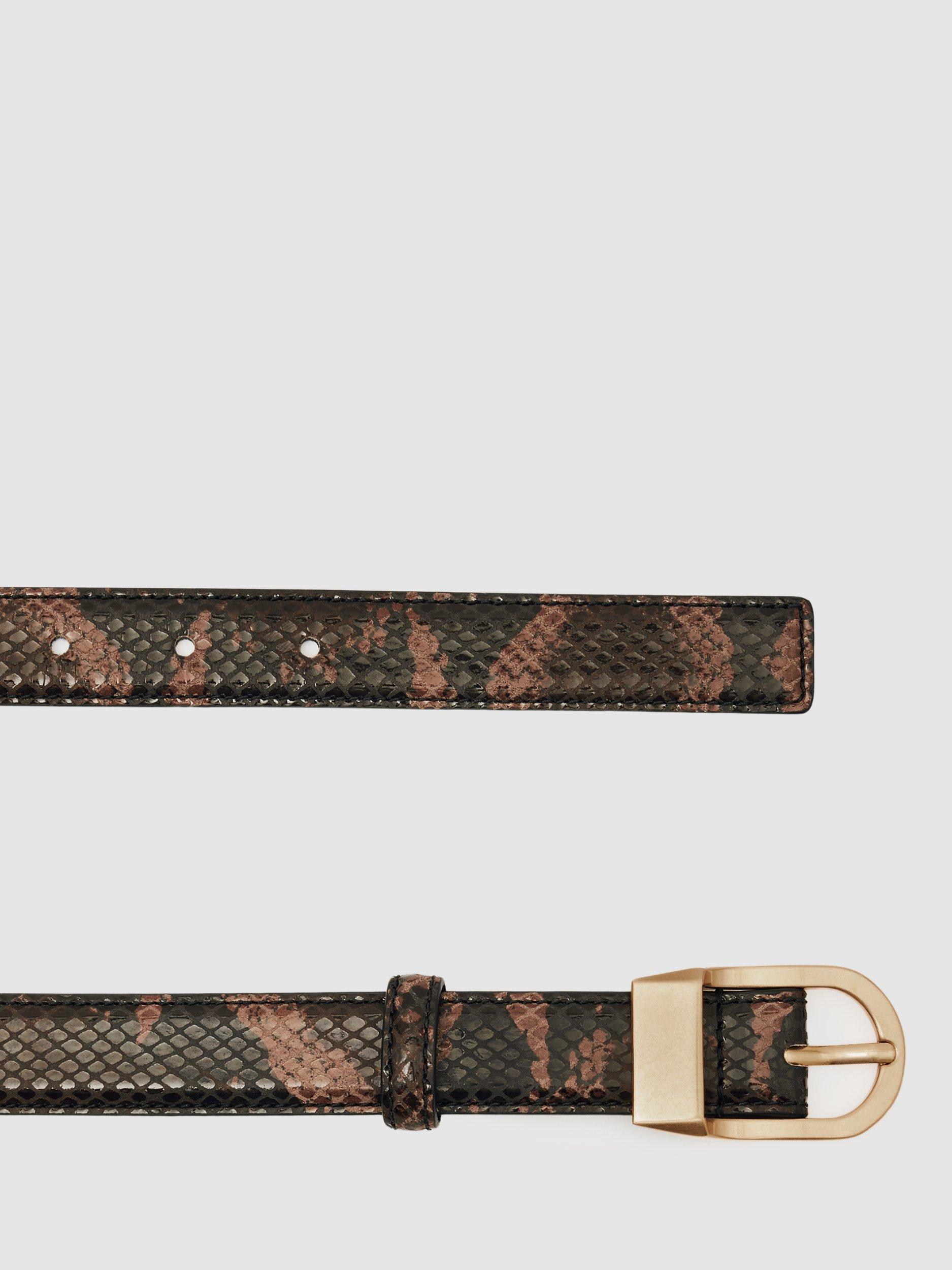 Product image 3 of 4, which shows Reiss Hazel Snake Print Leather Belt, Chocolate, S