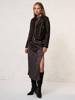 Reiss Lidia Pure Leather Biker Jacket, Chocolate Brown, Chocolate Brown