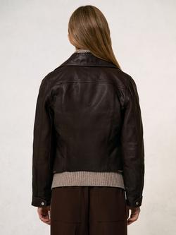 Reiss Lidia Pure Leather Biker Jacket, Chocolate Brown - view 2, Chocolate Brown