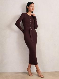 Reiss Willow Belted Bodycon Midi Dress, Burgundy, Burgundy