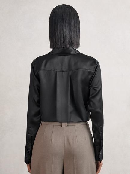 Reiss Ameira Pure Silk Shirt, Black - view 2, Black