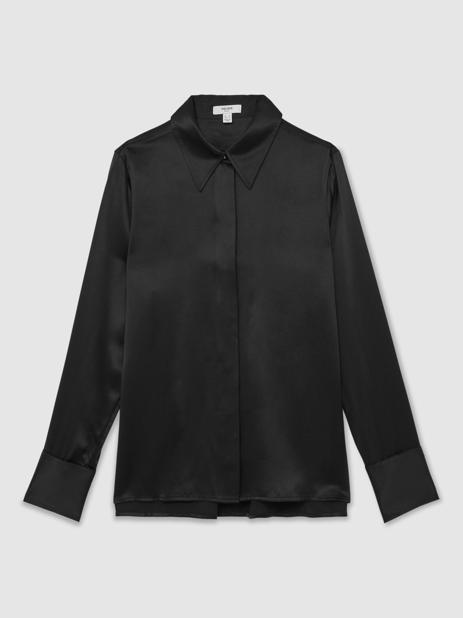 Product image 3 of 5, which shows Reiss Ameira Pure Silk Shirt, Black, 6
