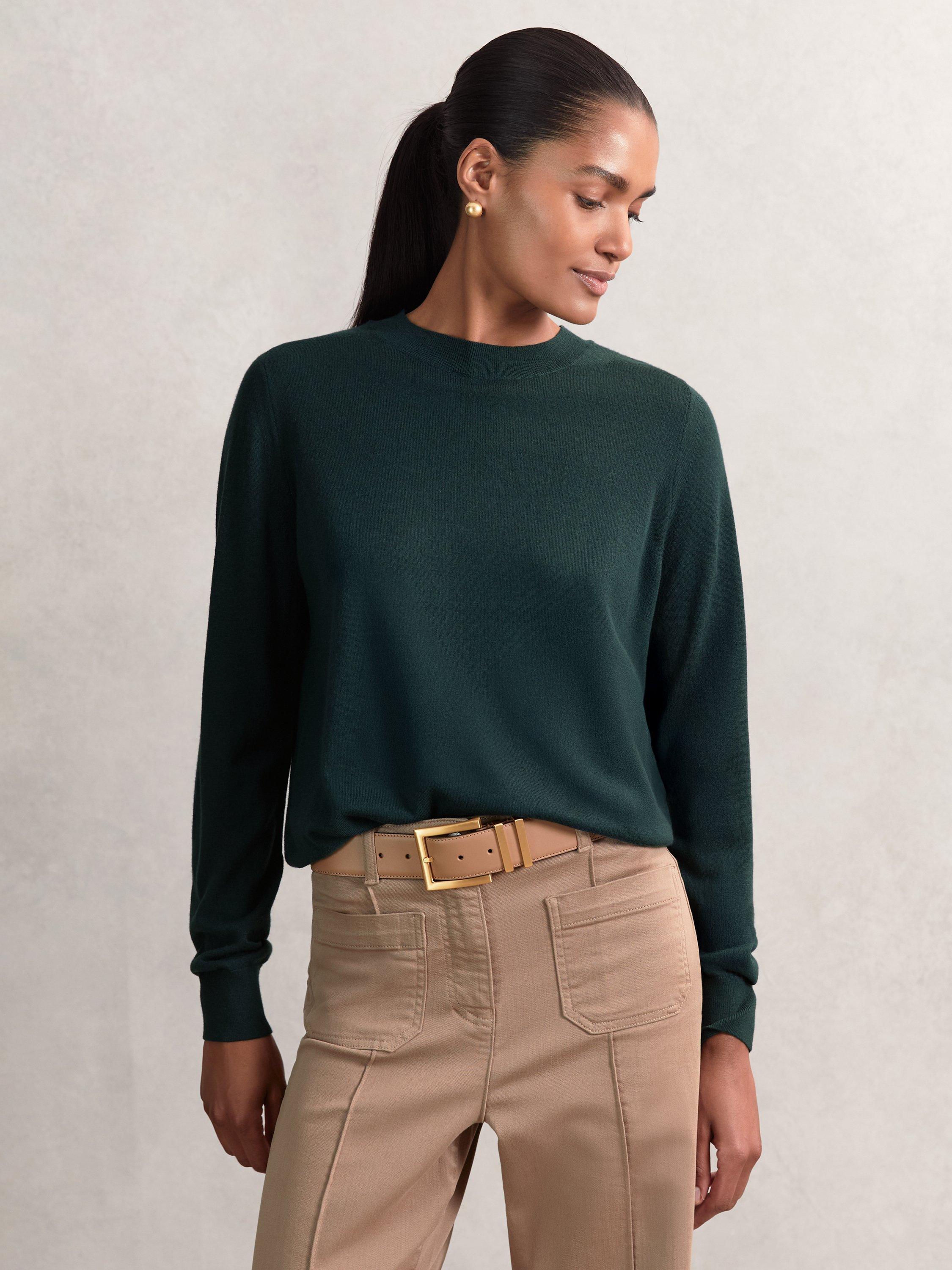 Product image 1 of 5, which shows Reiss Hester Crew Neck Pure Wool Jumper, Green, S