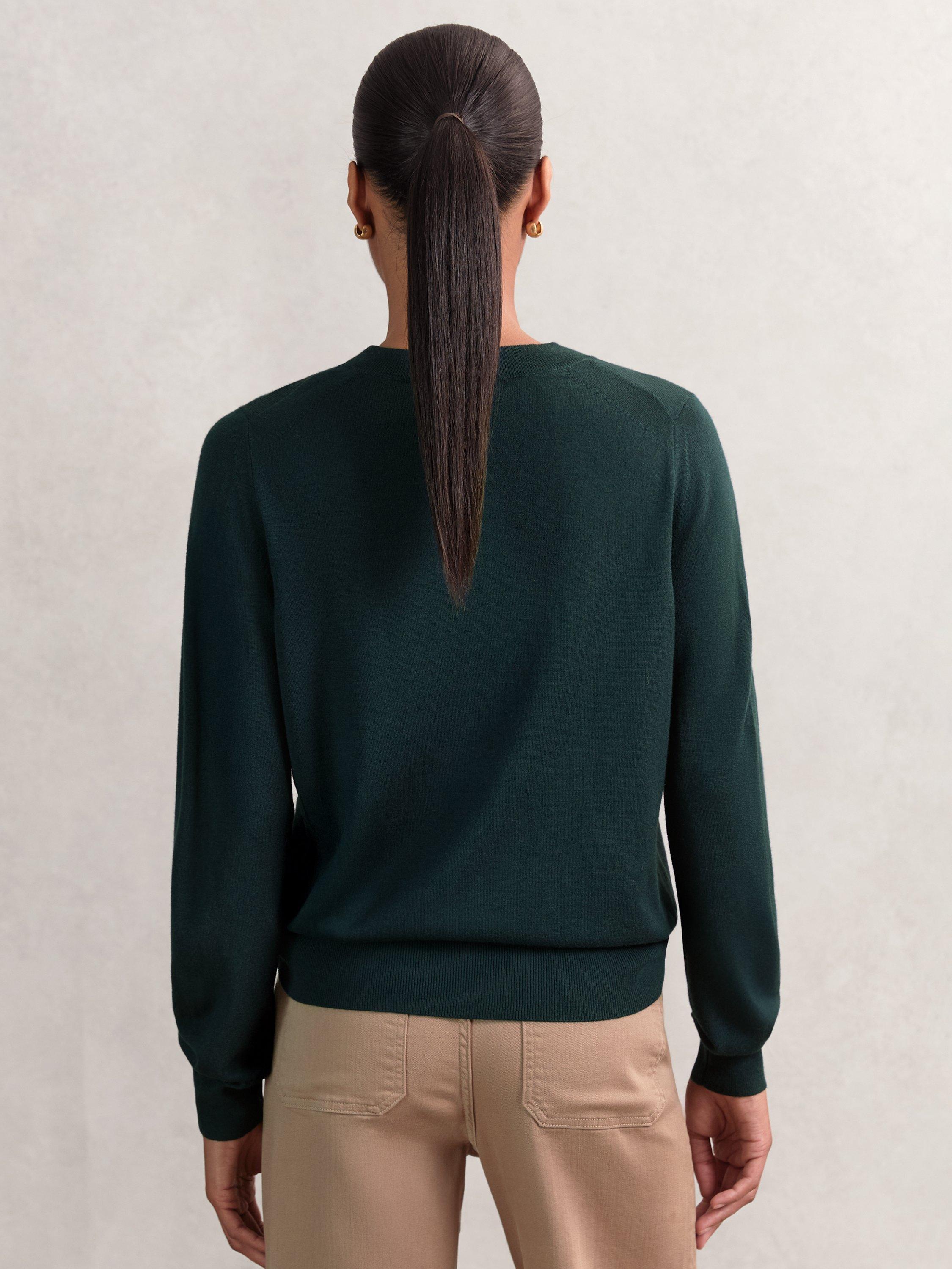 Product image 2 of 5, which shows Reiss Hester Crew Neck Pure Wool Jumper, Green, S
