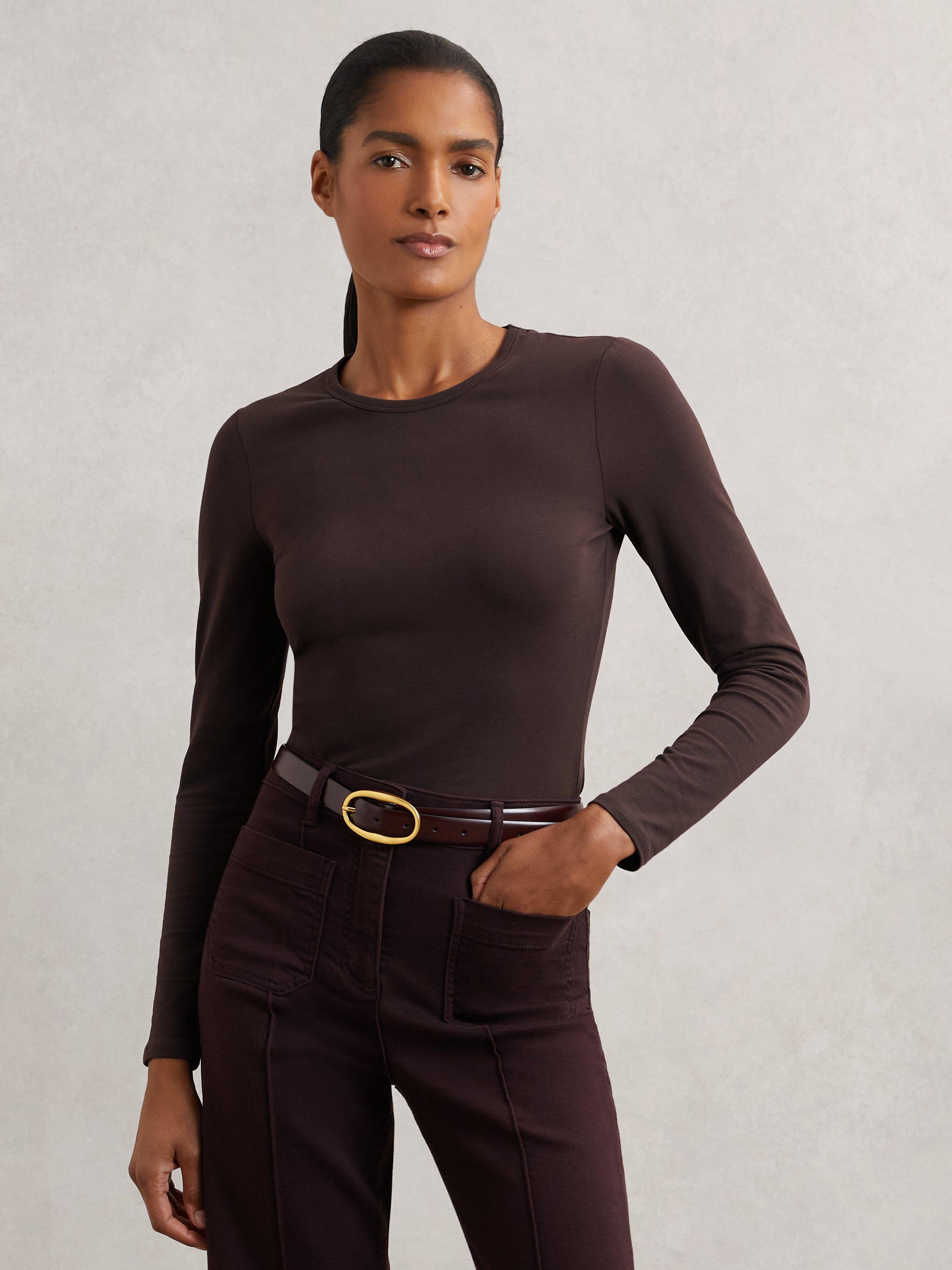 Reiss Jada Crew Neck Long Sleeve Top, Plum Purple, Plum Purple