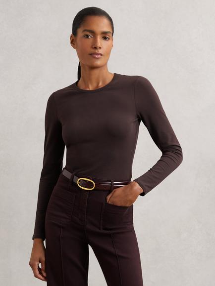 Reiss Jada Crew Neck Long Sleeve Top, Plum Purple, Plum Purple