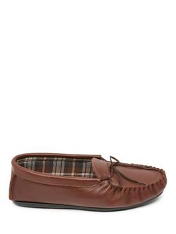 Celtic & Co. Golf Leather Moccasin Slippers, Rust, Rust