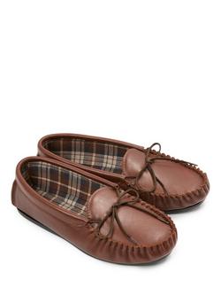Celtic & Co. Golf Leather Moccasin Slippers, Rust - view 2, Rust