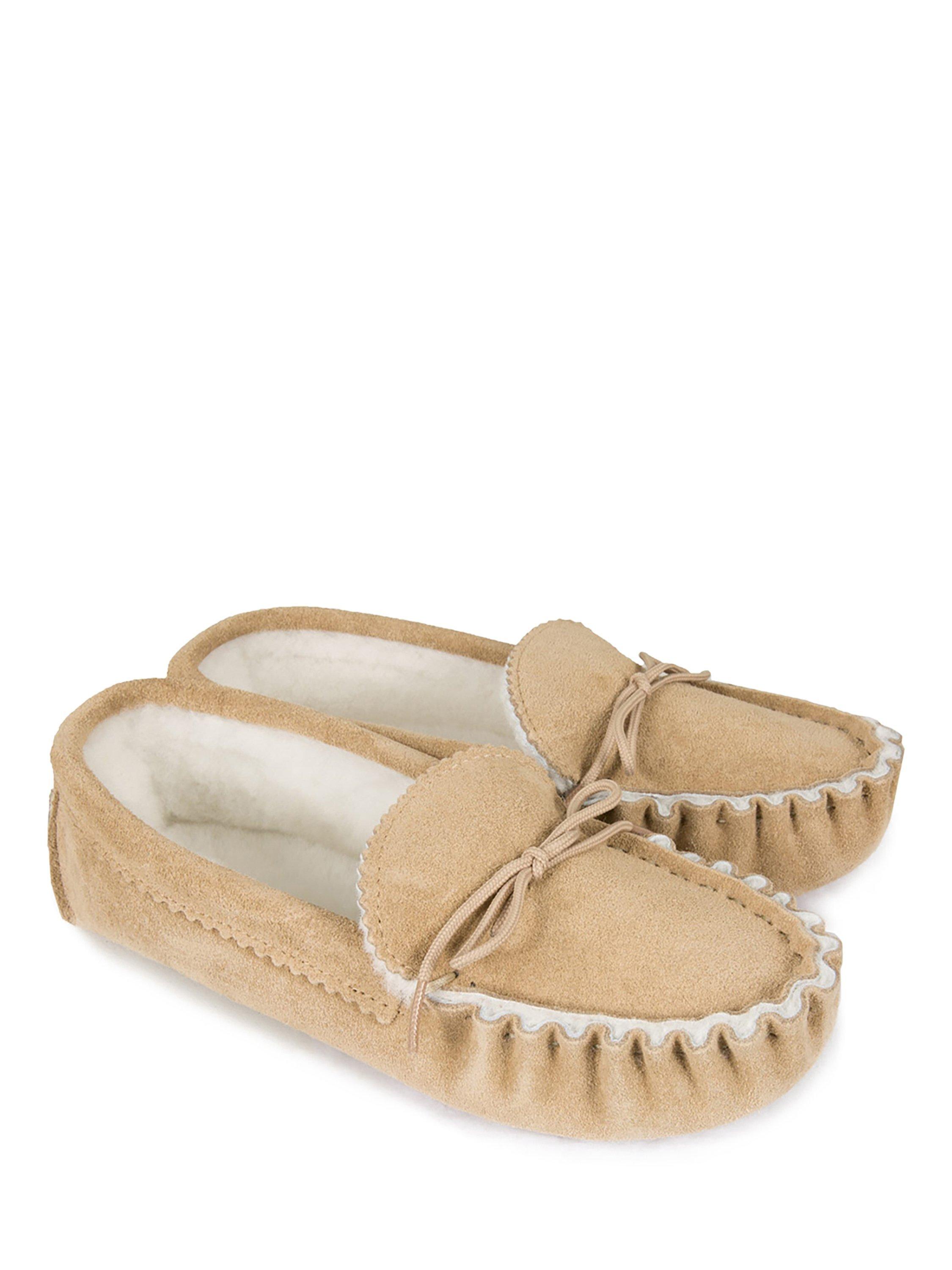Product image 2 of 5, which shows Celtic & Co. Sheepskin Moccasin Slippers, Camel, 6