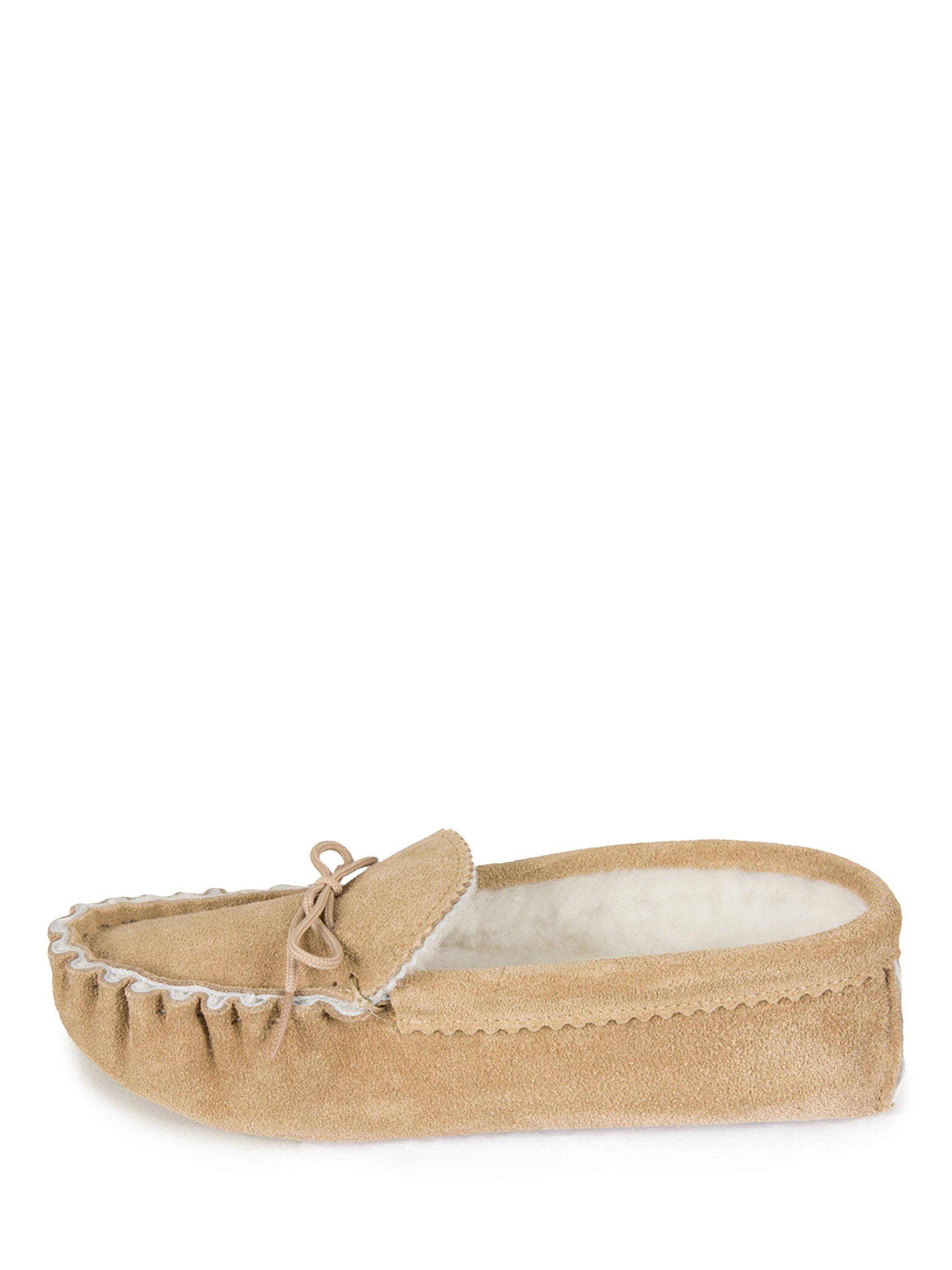 Product image 3 of 5, which shows Celtic & Co. Sheepskin Moccasin Slippers, Camel, 6