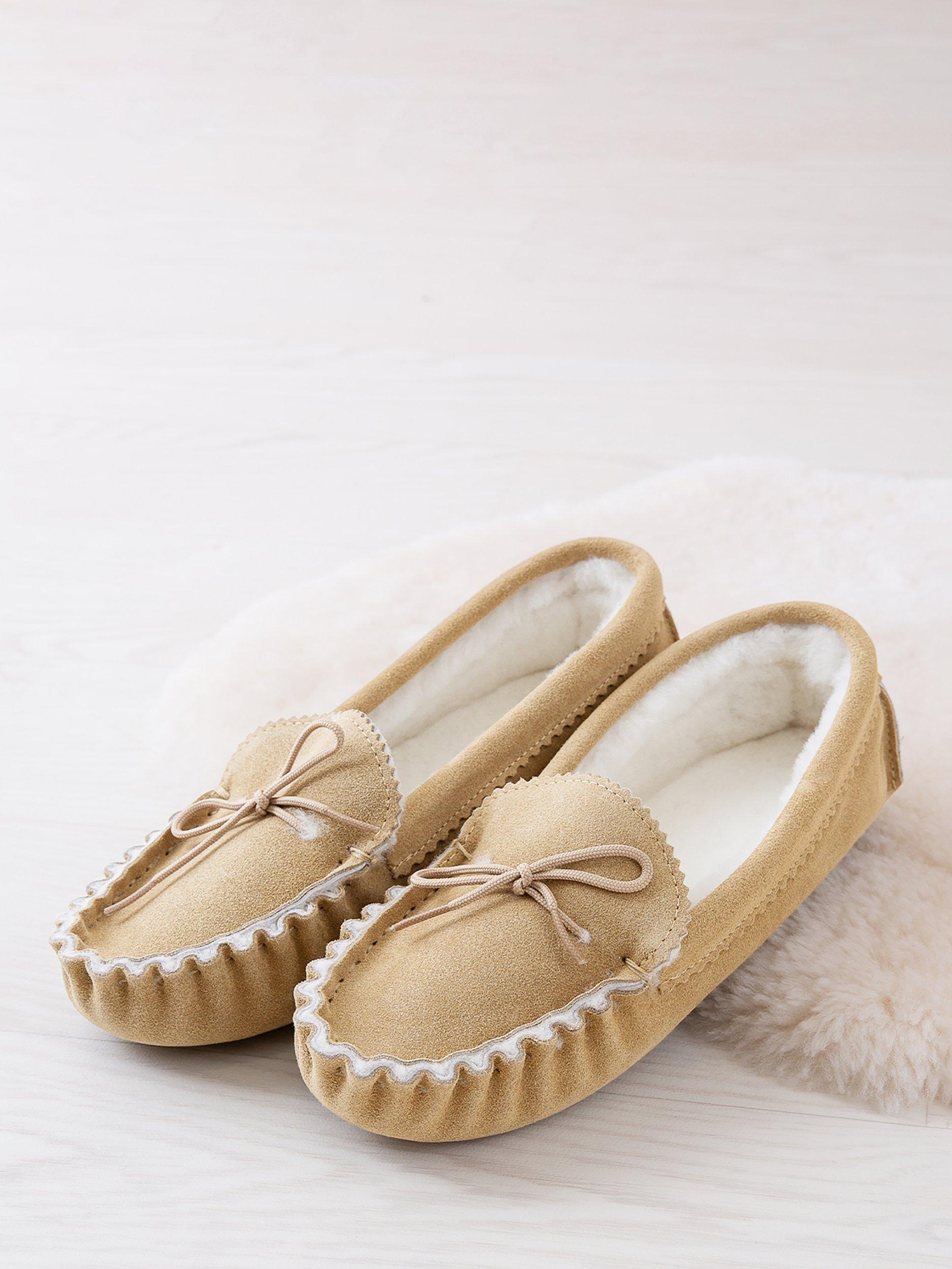 Product image 4 of 5, which shows Celtic & Co. Sheepskin Moccasin Slippers, Camel, 6