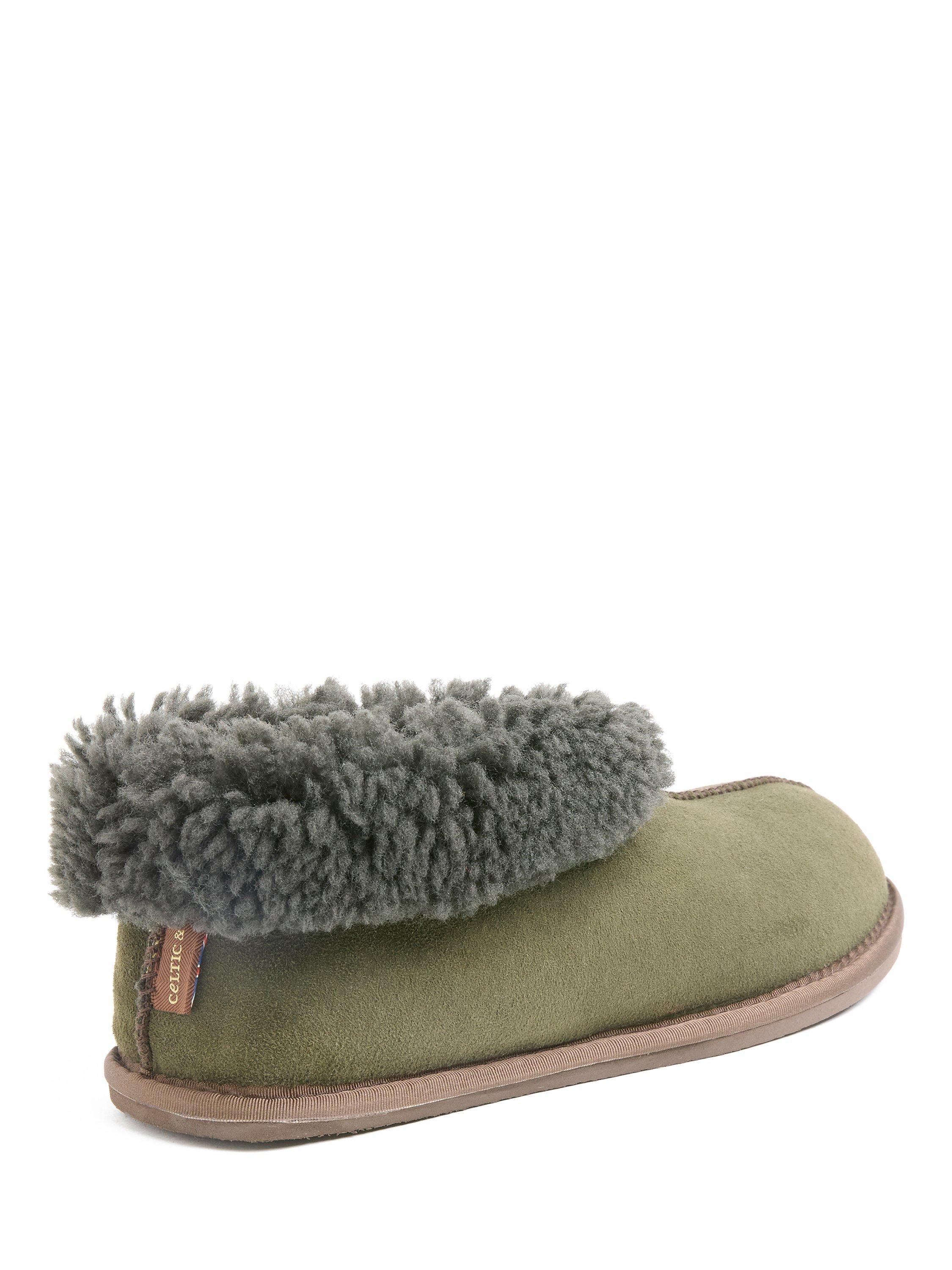 Product image 4 of 6, which shows Celtic & Co. Sheepskin Soft Sole Bootee Slippers, Black Olive, 7