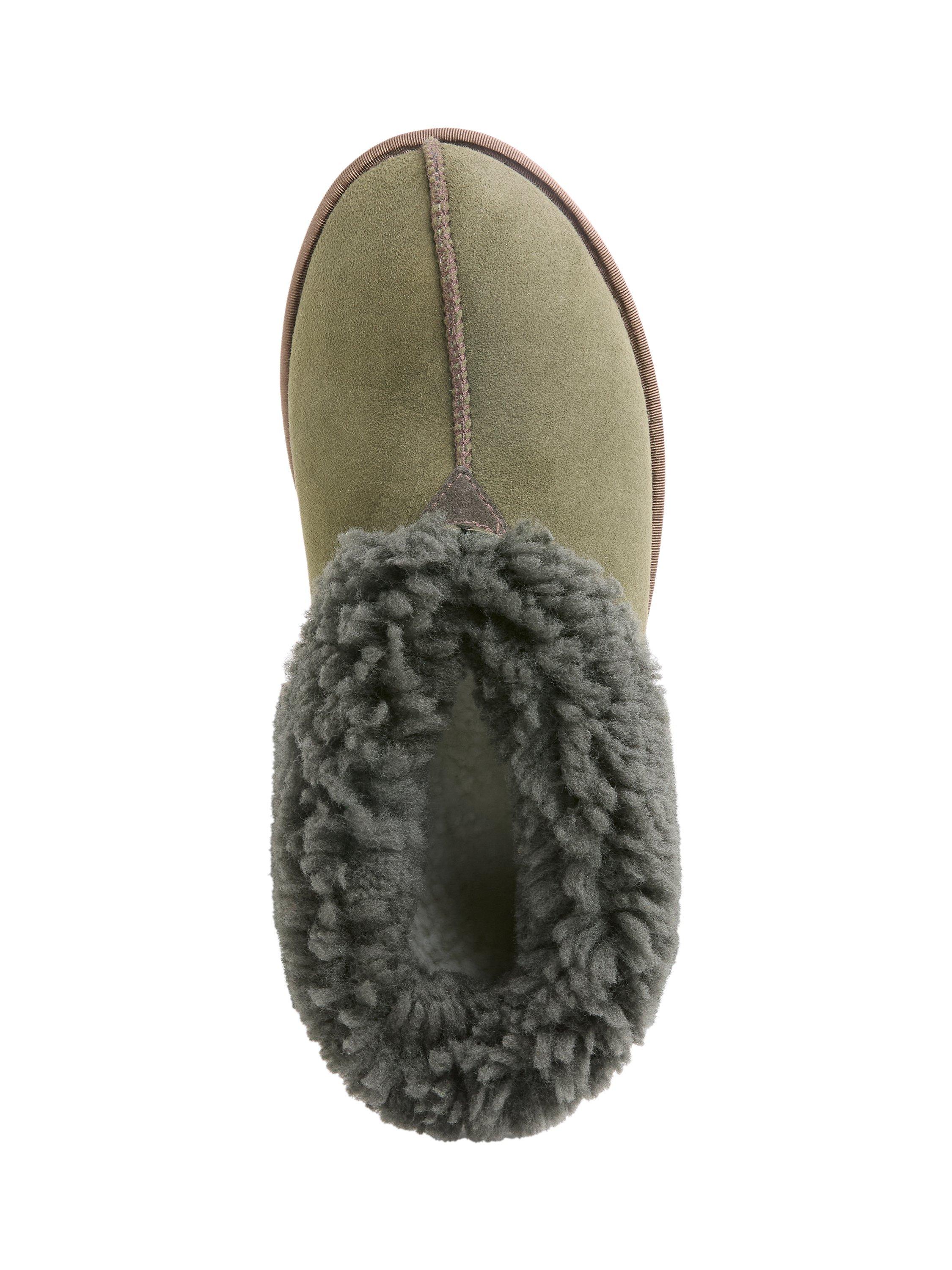 Product image 5 of 6, which shows Celtic & Co. Sheepskin Soft Sole Bootee Slippers, Black Olive, 7