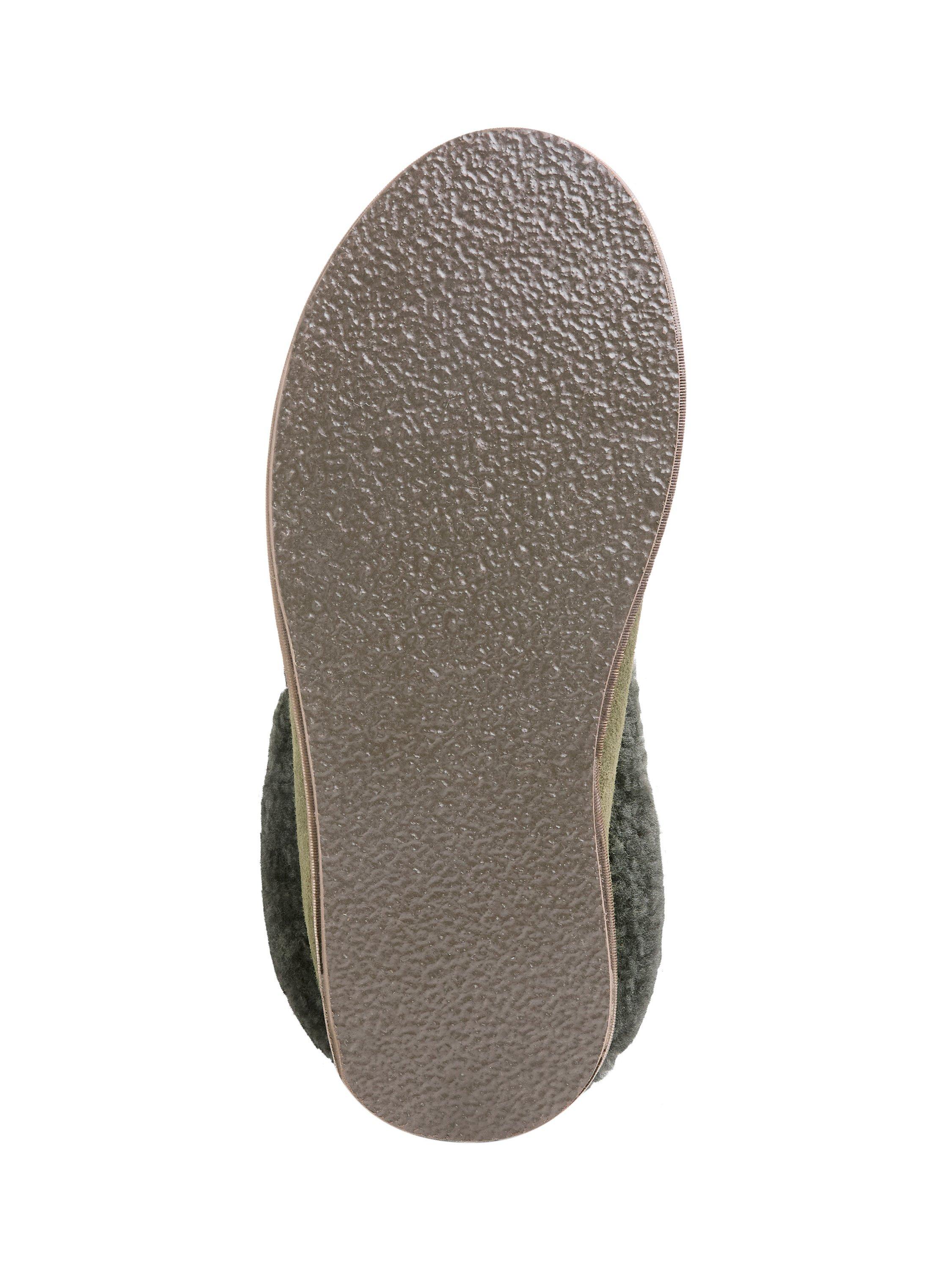Product image 6 of 6, which shows Celtic & Co. Sheepskin Soft Sole Bootee Slippers, Black Olive, 7